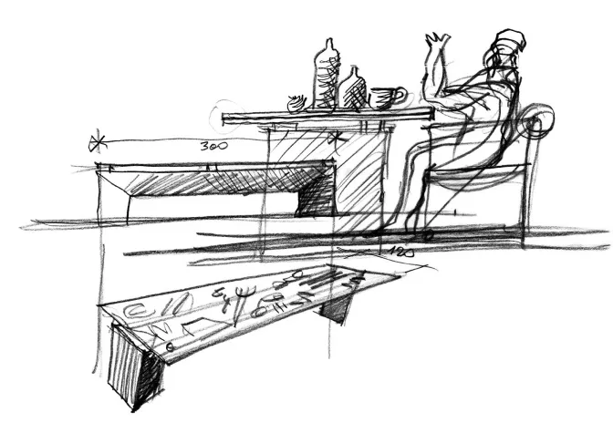 Croquis d'un design de table par Mario